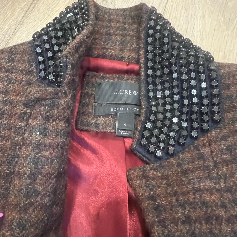 J. Crew Brown Houndstooth Tweed Blazer with embellished collar - Picture 4 of 4
